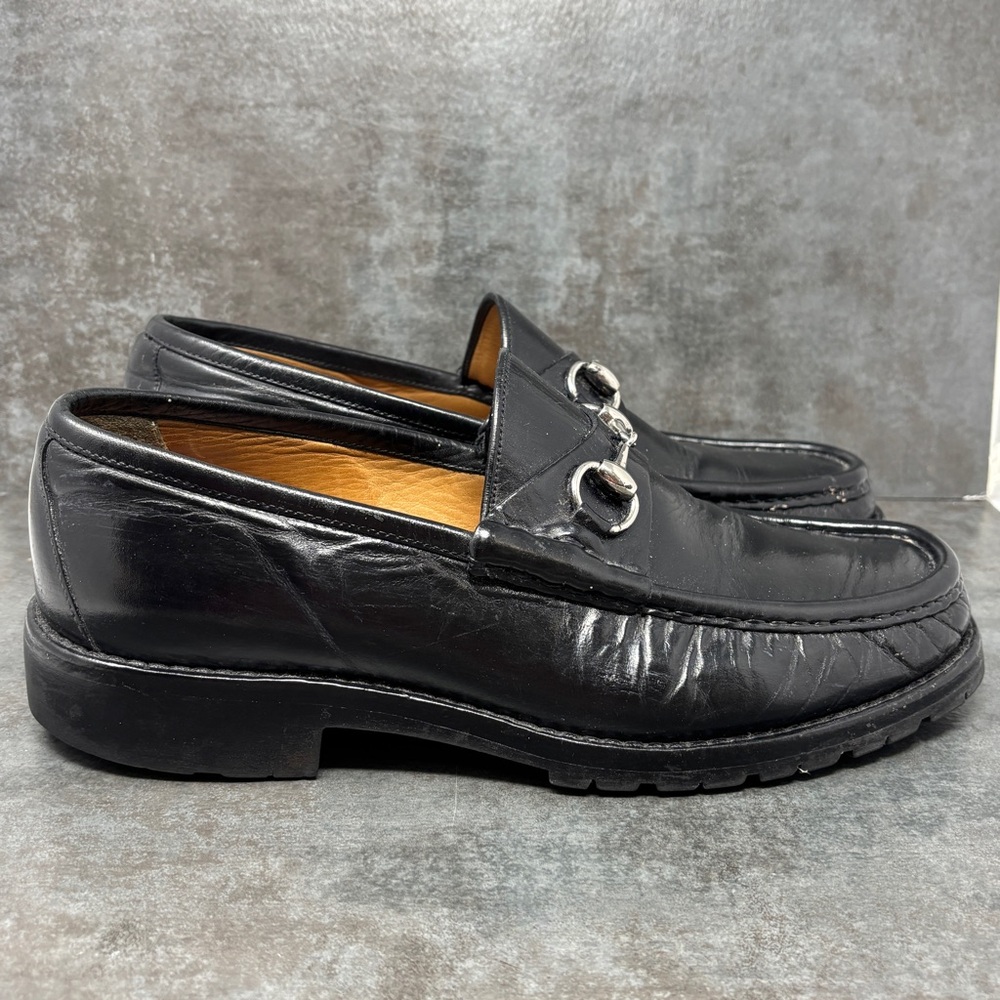 Gucci Black Leather horse Bit Loafers 9 D